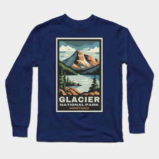 A Vintage Travel Art of the Glacier National Park - Montana - US Long Sleeve T-Shirt